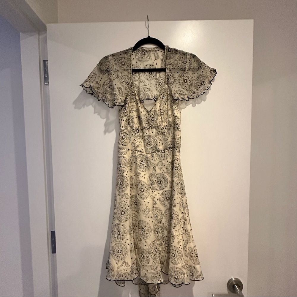 Anna Sui Vintage Zodiac Sundress with Flutter Sleeves